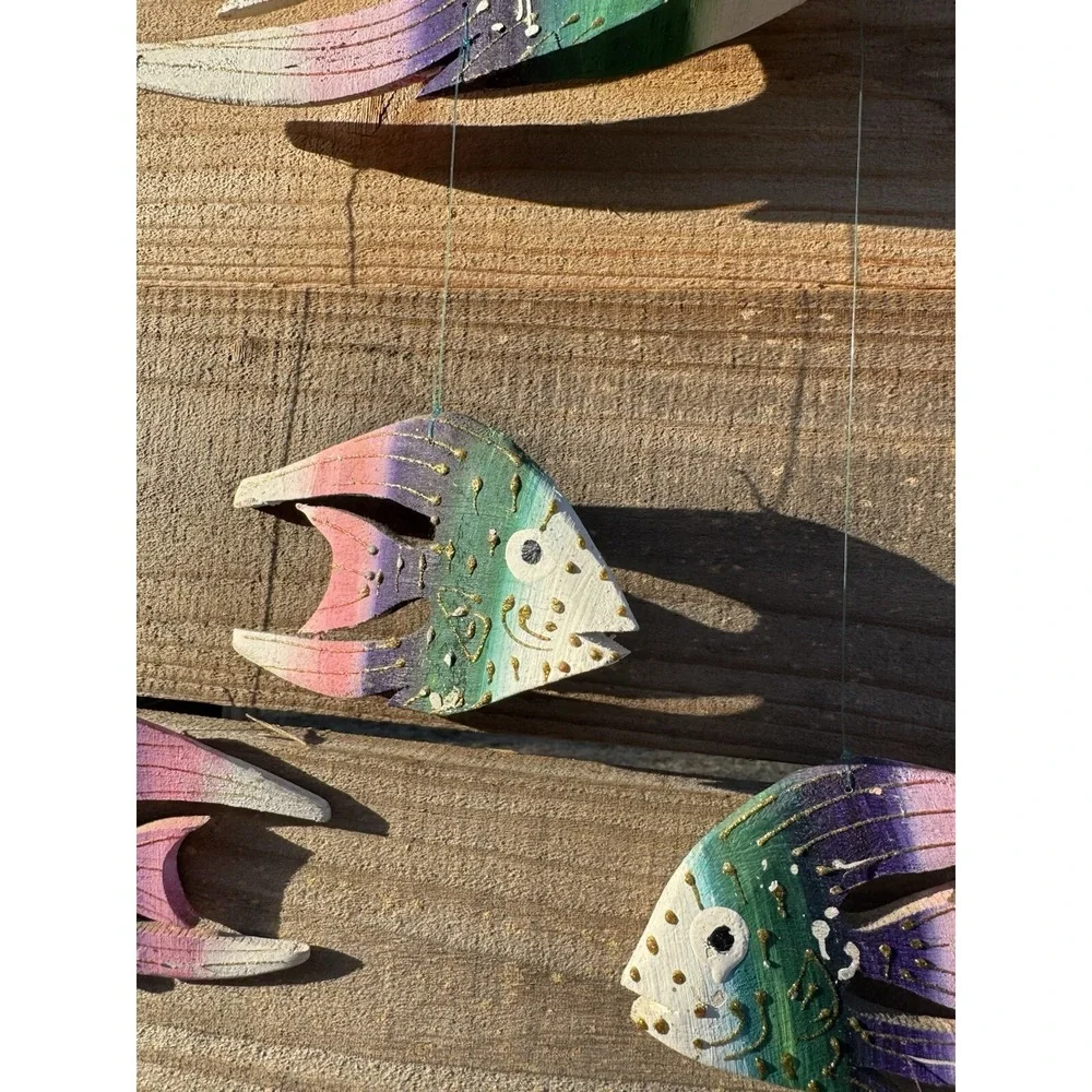 Wooden‎ Hanging Decorative Hand Carved Hand Painted Fish Vintage Jamaica